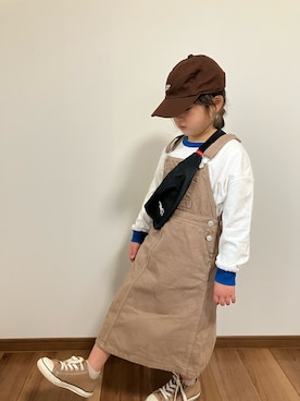 「green label relaxing（グリーンレーベルリラクシング）のGLR GREEN CAP（キャップ、ブラウン系）」を使った、honooo01さん（キッズ・110cm）の秋コーディネート