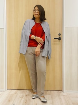 「DRESKIP（ドレスキップ）の【マルチ】袖シャーリングシャツ（シャツ/ブラウス、ブルー系）」を使った、すーさん（レディース・160cm）の秋コーディネート