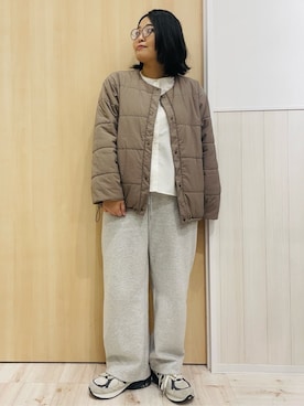 「SHOO・LA・RUE（シューラルー）の【洗濯機可/撥水/S-LL】リバーシブル ノーカラー中綿ブルゾン（ブルゾン、ブラウン系）」を使った、すーさん（レディース・160cm）の秋コーディネート