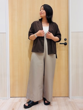 「SHOO・LA・RUE（シューラルー）の【セットアップ可/洗濯後しわになりにくい/S-LL】半袖とろみテーラードジャケット（テーラードジャケット、ブラウン系）」を使った、すーさん（レディース・160cm）の春コーディネート