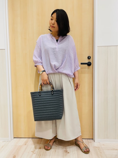 sloe スロウ 千鳥チェックフリル衿9分袖ブラウス メール便対応 24秋冬 ベージュ ブルー sloe｜千鳥チェックフリル衿9分袖ブラウス - AMBIENCE