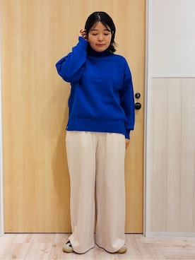 「SHOO・LA・RUE（シューラルー）の【洗濯機可/S-LL】もちもちハイネックニット（ニット/セーター、ブルー系）」を使った、すーさん（レディース・160cm）の冬コーディネート