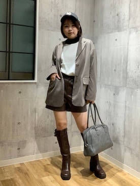 「PAGEBOY（ページボーイ）の【セットアップ対応】チェックMIXジャケット 《2サイズ展開》（テーラードジャケット）」を使った、みくるんさん（レディース・156cm）の秋コーディネート