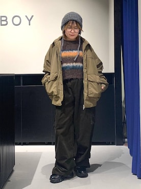 「アイテム（カーゴパンツ）」を使った、みくるんさん（レディース・156cm・20代）の冬コーディネート