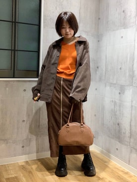 「PAGEBOY（ページボーイ）の【選べる着丈/前後2WAY/マシンウォッシャブル】マルチWAYネックプルオーバー/ニット（ニット/セーター）」を使った、みくるんさん（レディース・156cm）の秋コーディネート