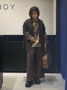 「PAGEBOY（ページボーイ）のサイドタックルーズウラケパンツ/イージーパンツ【4color・2size】（スウェットパンツ）」を使った、みくるんさん（レディース・156cm）の秋コーディネート