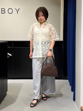 「PAGEBOY（ページボーイ）のサイドタックルーズウラケパンツ/イージーパンツ【4color・2size】（スウェットパンツ）」を使った、みくるんさん（レディース・156cm）の夏コーディネート