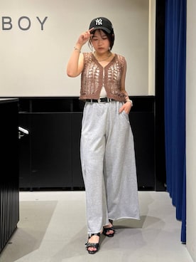 「PAGEBOY（ページボーイ）のサイドタックルーズウラケパンツ/イージーパンツ【4color・2size】（スウェットパンツ）」を使った、みくるんさん（レディース・156cm）の夏コーディネート