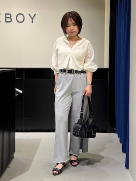 「PAGEBOY（ページボーイ）のサイドタックルーズウラケパンツ/イージーパンツ【4color・2size】（スウェットパンツ）」を使った、みくるんさん（レディース・156cm）の夏コーディネート