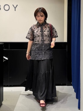 「アイテム（バッグ、レッド系）」を使った、みくるんさん（レディース・156cm）の夏コーディネート