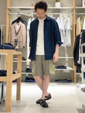 「アイテム（カーゴパンツ）」を使った、OMI2さん（メンズ・180cm）の夏コーディネート