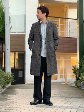 「アイテム（チェスターコート）」を使った、OMI2さん（メンズ・180cm）の秋コーディネート