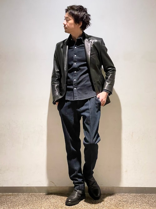 5351 POUR LES HOMMES 黒 レザーテーラードジャケット 5351POUR LES HOMMES｜【セットアップ対応】レザー テーラード