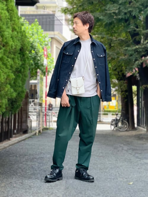 【グリーン】ベルテッド テーパード パンツ 5351 POUR LES HOMMES パンツ ベルテッド テーパード パンツ メンズ