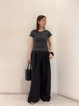 「URBAN RESEARCH（アーバンリサーチ）のAMOMENTO　THREE TUCK BANDING PANTS（その他パンツ、ブラック系）」を使った、suzukoさん（レディース・161cm）の夏コーディネート