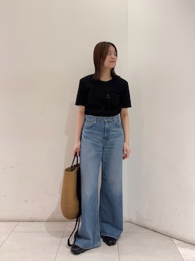 「URBAN RESEARCH（アーバンリサーチ）のSATORU SASAKI　ショルダーパッドTシャツ（Tシャツ/カットソー、ブラック系）」を使った、suzukoさん（レディース・161cm）の春コーディネート