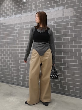 「URBAN RESEARCH（アーバンリサーチ）のnew basic　WASHABLE WOOL CONTOUR TOP（Tシャツ/カットソー、ブラック系）」を使った、Suzukoさん（レディース・161cm）の秋コーディネート