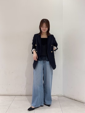 「URBAN RESEARCH（アーバンリサーチ）のダブルブレストブレザージャケット（テーラードジャケット、ブルー系）」を使った、suzukoさん（レディース・161cm）の春コーディネート