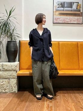 「かぐれ（カグレ）のユーティリティーイージーパンツ（その他パンツ）」を使った、藤田　瀬名さん（レディース・157cm）の夏コーディネート