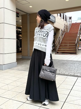 「MICO COULIER（ミコクリエ）のラインテープ2WAYミニトートバッグ（トートバッグ）」を使った、fujitaさん（レディース・155cm）の秋コーディネート