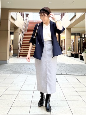 「アイテム（スカート、パープル系）」を使った、fujitaさん（レディース・155cm）の秋コーディネート