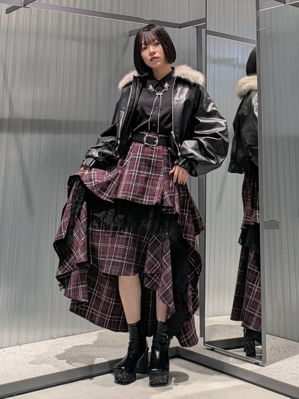タータンチェックティアードスカート(HARE)を使った人気ファッション