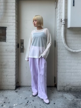 「BEAUTY&YOUTH UNITED ARROWS（ビューティーアンドユースユナイテッドアローズ）のナイロンコットン ワイドタックパンツ ウォッシャブル（その他パンツ、ピンク系）」を使った、ITABASHIさん（レディース・162cm）の春コーディネート