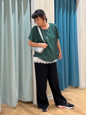 「SHOO・LA・RUE（シューラルー）の【軽量】ふわっと軽いフラップショルダーバッグ（ショルダーバッグ）」を使った、わかさん（レディース・160cm）の夏コーディネート