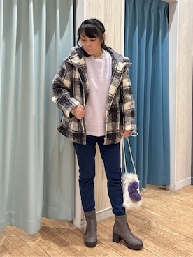 「アイテム（スウェット、パープル系）」を使った、わかさん（レディース・160cm）の冬コーディネート