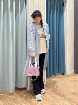 「SHOO・LA・RUE（シューラルー）の【ライトオンスデニム/S-LL】体型カバーにも ロングデニムシャツワンピース（ワンピース、ブルー系）」を使った、わかさん（レディース・160cm）の春コーディネート
