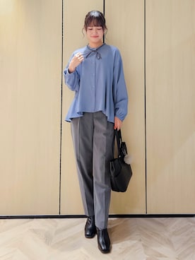 「SHOO・LA・RUE（シューラルー）の【S-LL/洗濯機可/程よいストレッチ】センタープレスですっきり タックテーパードパンツ（その他パンツ、グレー系）」を使った、ゆゆさん（レディース・161cm）の秋コーディネート