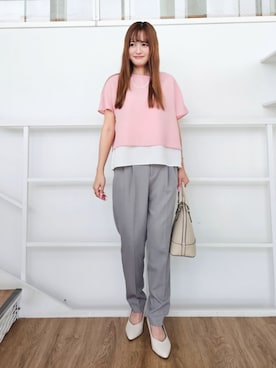 「SHOO・LA・RUE（シューラルー）の【セレモニー】5cmヒールパンプス（パンプス、ホワイト系）」を使った、ゆゆさん（レディース・161cm）の春コーディネート