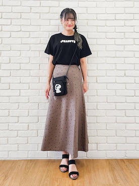 「PEANUTS（ピーナッツ）のアイテム」を使った、ゆゆさん（レディース・161cm）の夏コーディネート