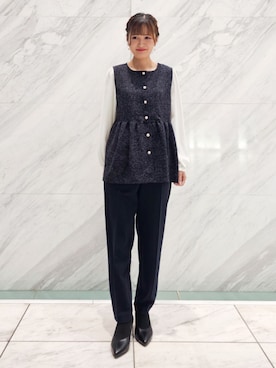 「SHOO・LA・RUE（シューラルー）の【セレモニー】5cmヒールパンプス（パンプス、ブラック系）」を使った、ゆゆさん（レディース・161cm）の春コーディネート