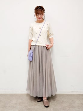 「アイテム（ショルダーバッグ、パープル系）」を使った、ゆゆさん（レディース・161cm）の春コーディネート