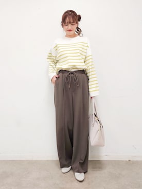 「SHOO・LA・RUE（シューラルー）の【S-LL/着丈選べる/洗濯後しわになりにくい】スマートに見えるイージーワイドパンツ（その他パンツ、ブラウン系）」を使った、ゆゆさん（レディース・161cm）の春コーディネート