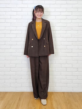 「SHOO・LA・RUE（シューラルー）の【毛玉になりにくい/S-LL/洗濯機可】ボートネックで首元美しく やわらかリブニット（ニット/セーター、イエロー系）」を使った、ゆゆさん（レディース・161cm）の秋コーディネート