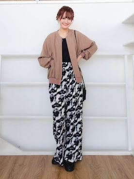 「SHOO・LA・RUE（シューラルー）の麻調リブブルゾン（ブルゾン、イエロー系）」を使った、ゆゆさん（レディース・161cm）の春コーディネート