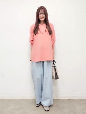「SHOO・LA・RUE（シューラルー）の【着丈選べる/体型カバー】さらさらとろん ドルマンブラウス（シャツ/ブラウス、ピンク系）」を使った、ゆゆさん（レディース・161cm）の春コーディネート