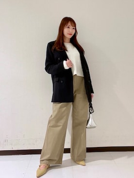 「URBAN RESEARCH（アーバンリサーチ）のテープヤーンVネック畦ニット（ニット/セーター）」を使った、YUMIさん（レディース・158cm）の冬コーディネート