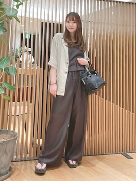 「URBAN RESEARCH（アーバンリサーチ）の『接触冷感』NAIAアセテートハーフスリーブジャケット（その他アウター、ベージュ系）」を使った、YUMIさん（レディース・158cm）の夏コーディネート