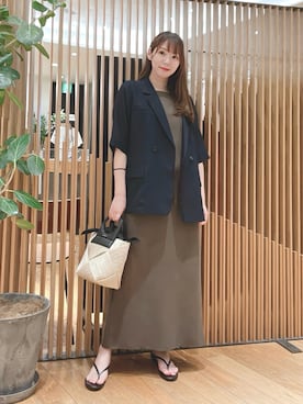 「URBAN RESEARCH（アーバンリサーチ）のシアーメッシュハーフスリーブジャケット（その他アウター、ブルー系）」を使った、YUMIさん（レディース・158cm）の夏コーディネート