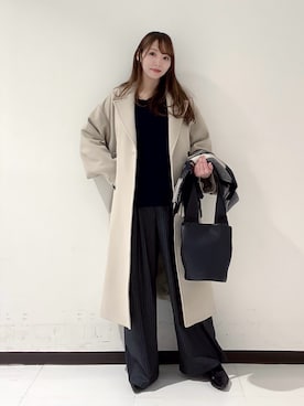 「アイテム（チェスターコート）」を使った、YUMIさん（レディース・158cm）の冬コーディネート