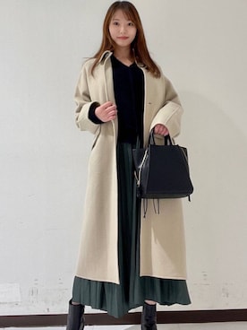 「アイテム（ステンカラーコート）」を使った、YUMIさん（レディース・158cm）の冬コーディネート