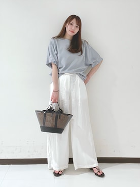 「URBAN RESEARCH ROSSO（アーバンリサーチロッソ）のUVカットクールタッチタックスリーブプルオーバー（Tシャツ/カットソー、ブルー系）」を使った、YUMIさん（レディース・158cm）の春コーディネート
