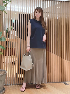 「URBAN RESEARCH ROSSO（アーバンリサーチロッソ）のULTIMAタックスリーブカットソー（Tシャツ/カットソー、ブルー系）」を使った、YUMIさん（レディース・158cm）の夏コーディネート