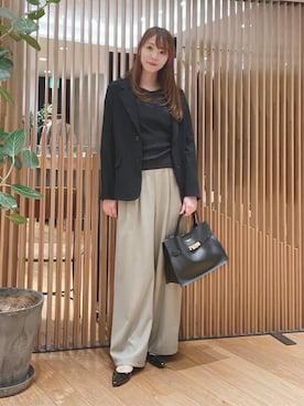 「URBAN RESEARCH（アーバンリサーチ）のリネンライクテーラードジャケット（テーラードジャケット、ブラック系）」を使った、YUMIさん（レディース・158cm）の春コーディネート