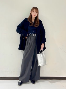 「アイテム（ピーコート）」を使った、YUMIさん（レディース・158cm）の冬コーディネート