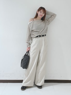 「URBAN RESEARCH（アーバンリサーチ）のマルチボーダー2WAYカットソー（Tシャツ/カットソー、ホワイト系）」を使った、YUMIさん（レディース・158cm）の春コーディネート