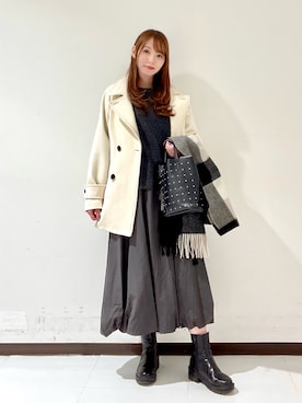「アイテム（ピーコート）」を使った、YUMIさん（レディース・158cm）の冬コーディネート